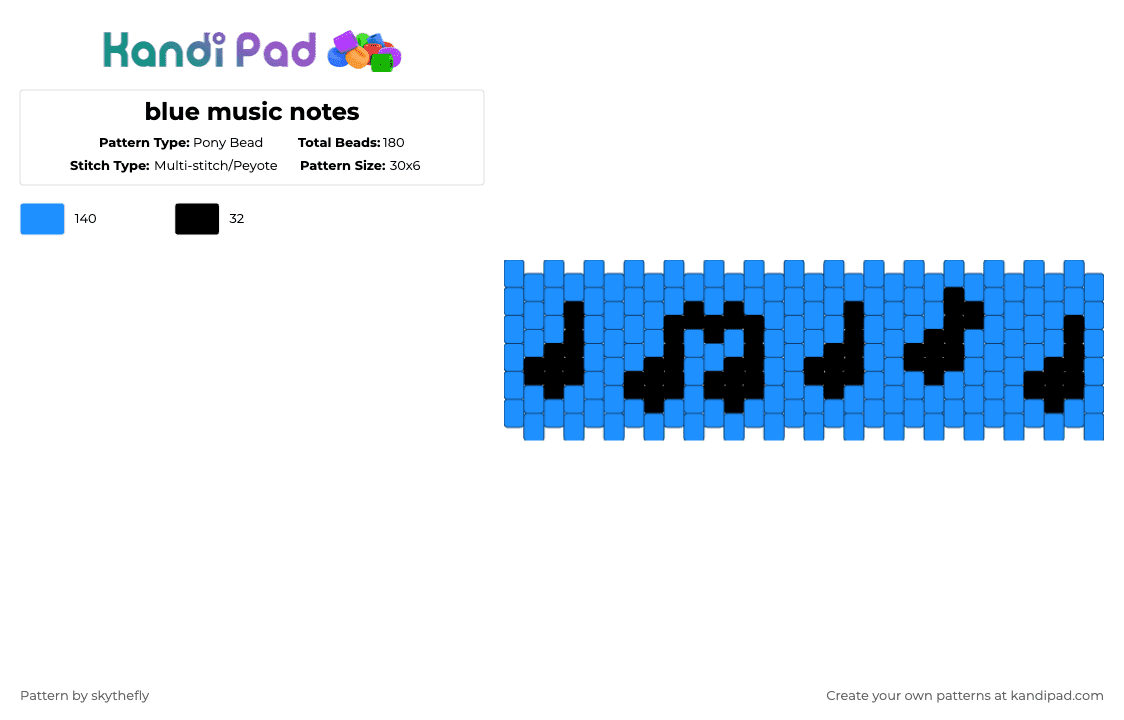blue music notes - Pony Bead Pattern by skythefly on Kandi Pad - light blue,music,notes,score