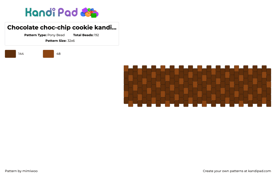 Chocolate choc-chip cookie kandi cuff - Pony Bead Pattern by skythefly on Kandi Pad - brown,cookie,chocolate,choc chip