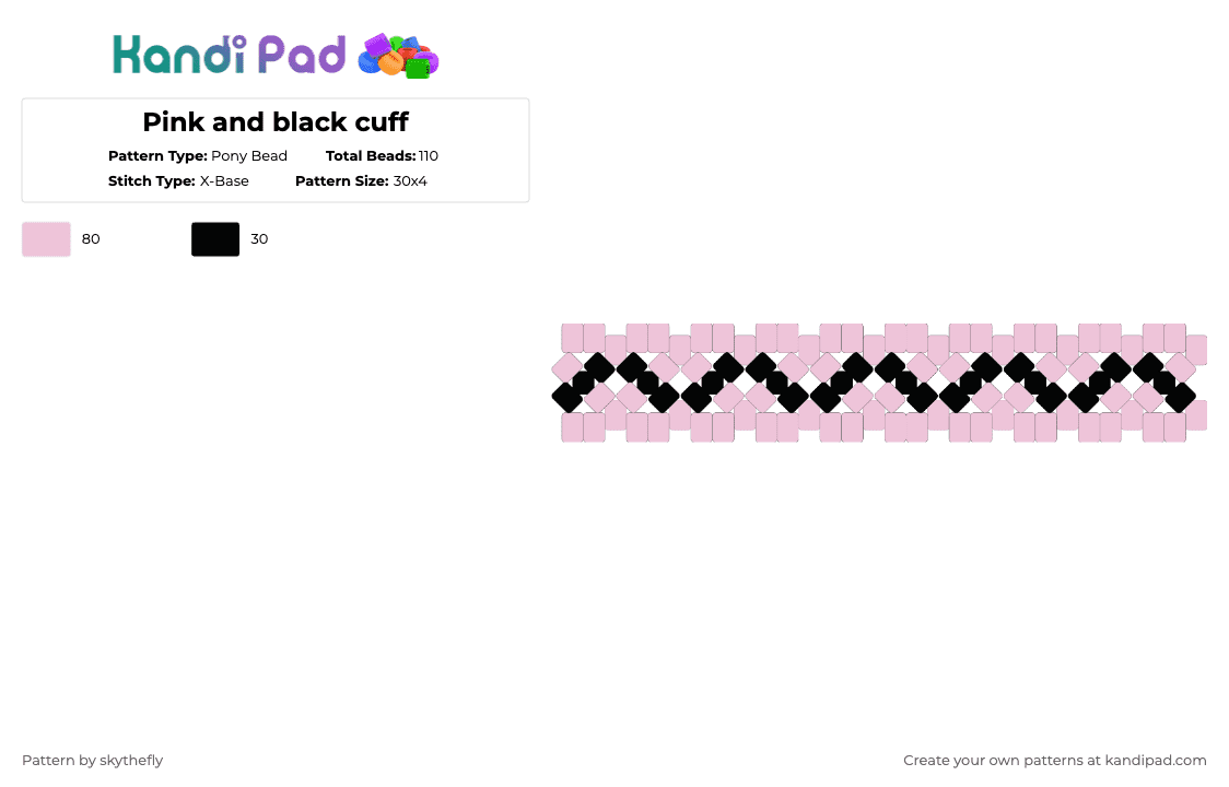 Pink and black cuff - Pony Bead Pattern by skythefly on Kandi Pad - black,pink,x base,cuff
