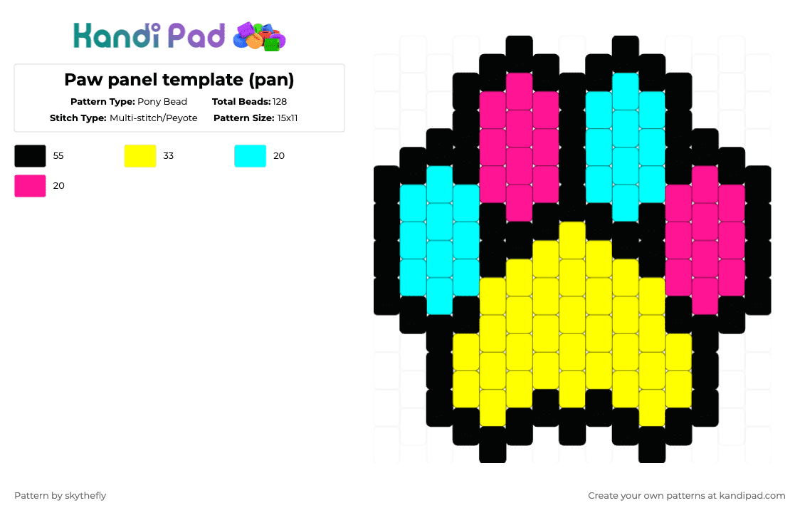 Paw panel template (pan) - Pony Bead Pattern by skythefly on Kandi Pad - yellow,paw,animal,colourful,pride,pan,cute