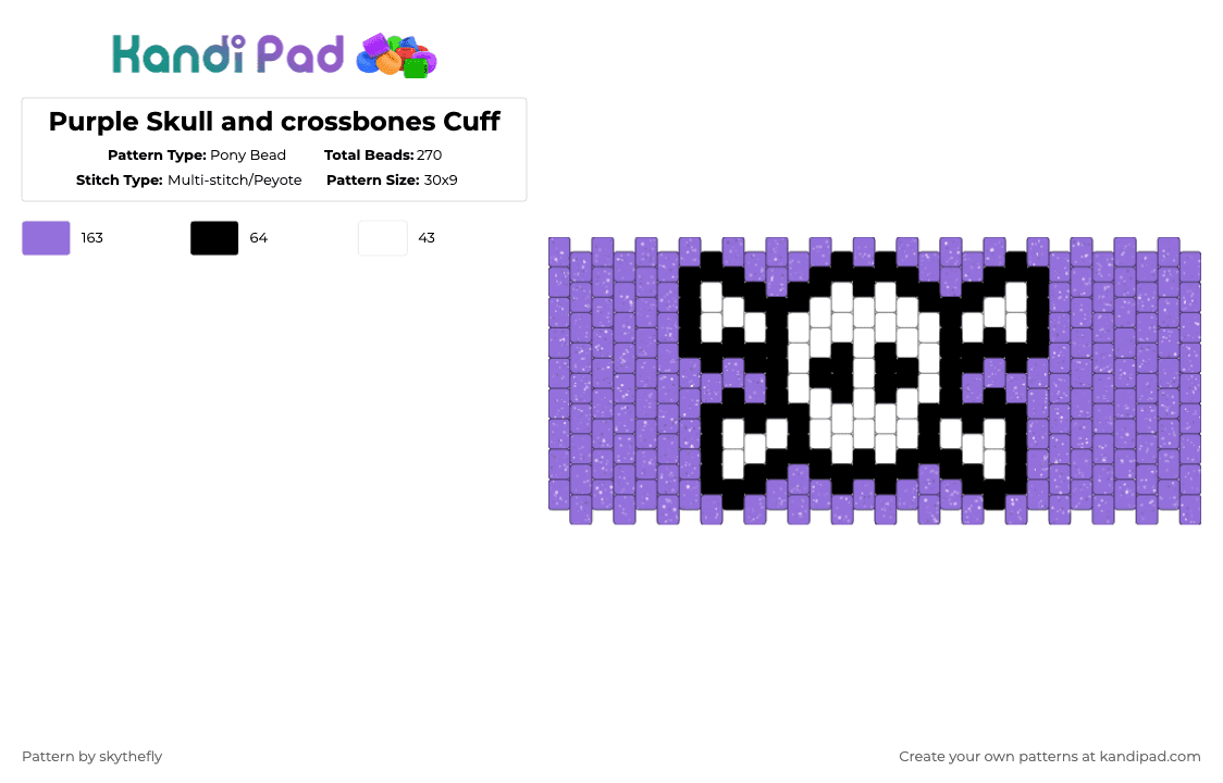 Purple Skull and crossbones Cuff - Pony Bead Pattern by skythefly on Kandi Pad - purple,skull,bone,bones,crossbones
