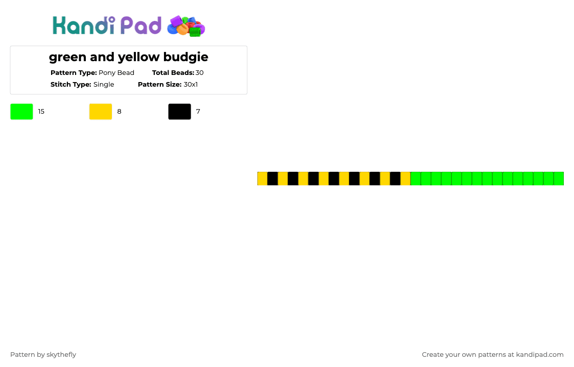 green and yellow budgie - Pony Bead Pattern by skythefly on Kandi Pad - yellow,green,animal,budgie,bird,parrot