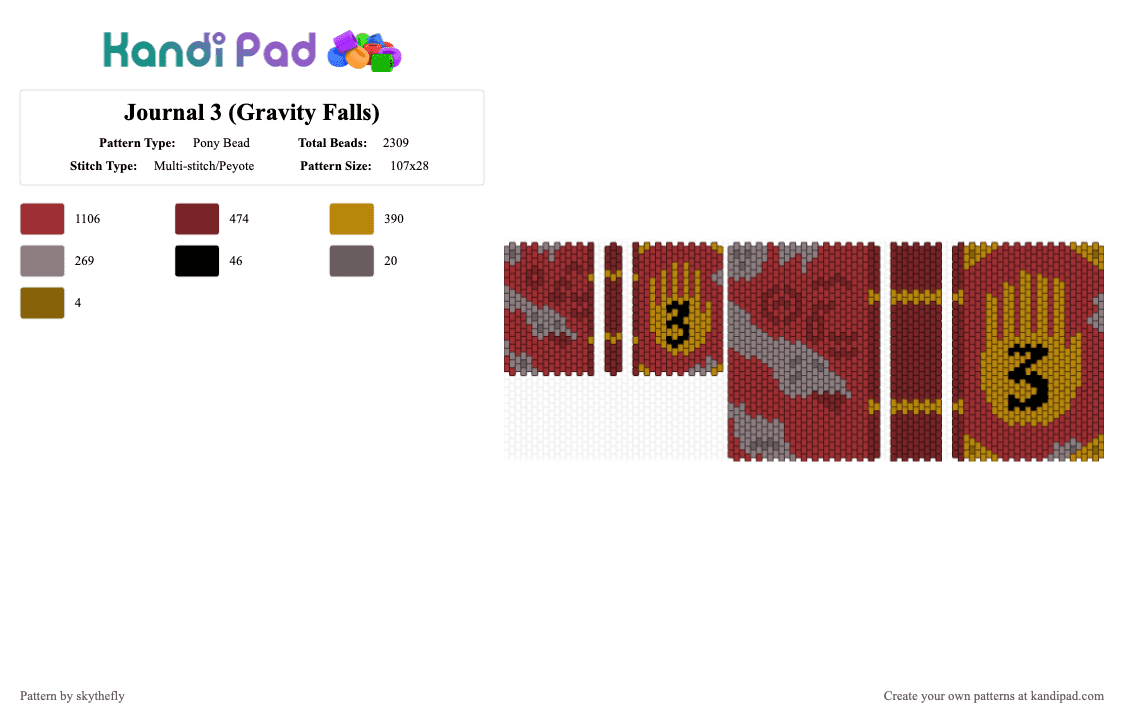 Journal 3 (Gravity Falls) - Pony Bead Pattern by skythefly on Kandi Pad - red,brown,journal,gravity falls,ford pines,grunkle ford
