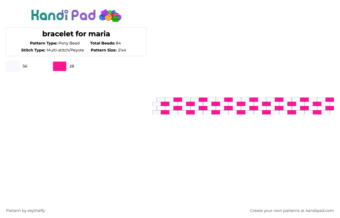 bracelet for maria - Pony Bead Pattern by skythefly on Kandi Pad - white,pink