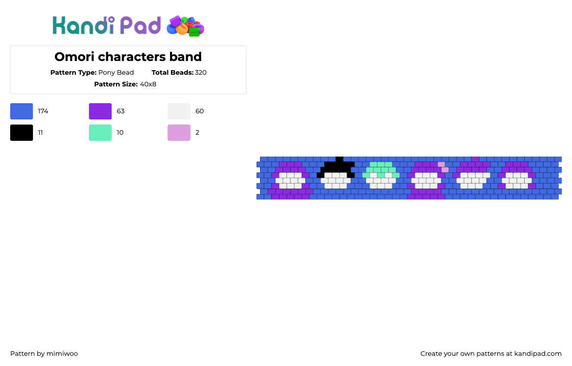 Omori characters band - Pony Bead Pattern by skythefly on Kandi Pad - blue,purple,omori,basil,mari,aubrey,kel,hero,sunny