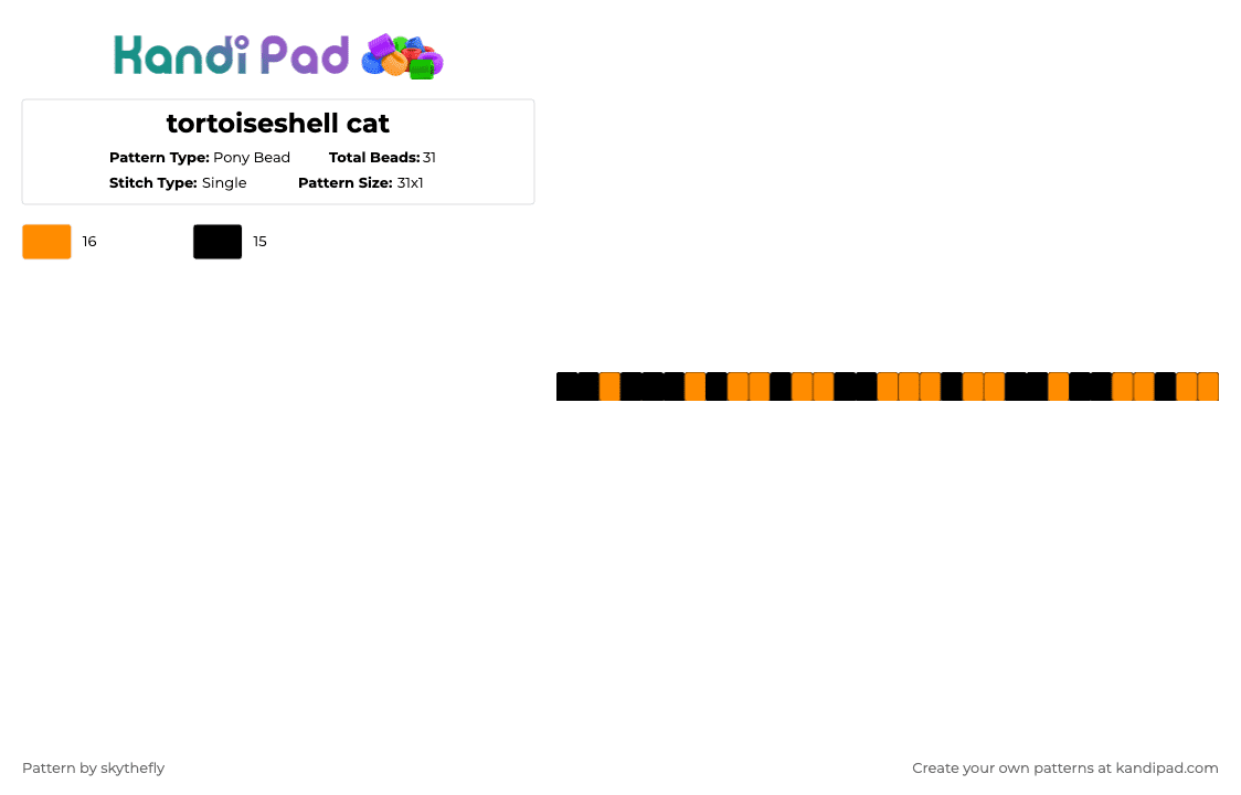tortoiseshell cat - Pony Bead Pattern by skythefly on Kandi Pad - black,orange,cat,tortoiseshell,tortoise shell,animal