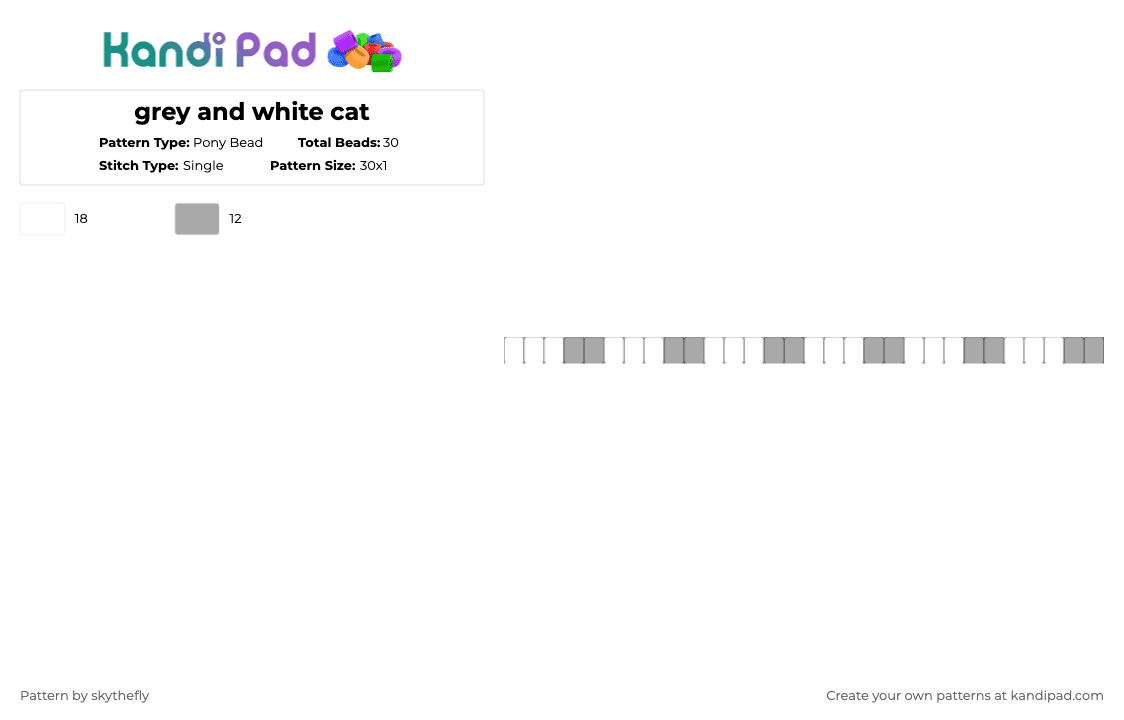 grey and white cat - Pony Bead Pattern by skythefly on Kandi Pad - white,beige,cat,grey,gray,animal