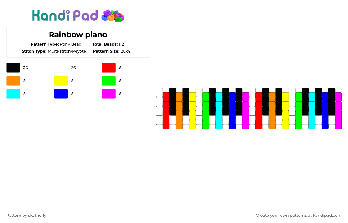 Rainbow piano - Pony Bead Pattern by skythefly on Kandi Pad - orange,green,purple,colorful,cotdpianos,piano,rainbow,colourful