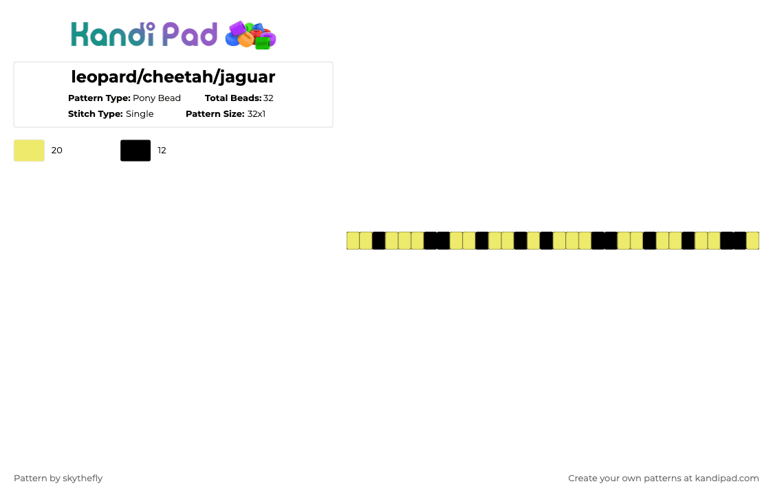 leopard/cheetah/jaguar - Pony Bead Pattern by skythefly on Kandi Pad - yellow,black,leopard,cheetah,jaguar,cat,animal