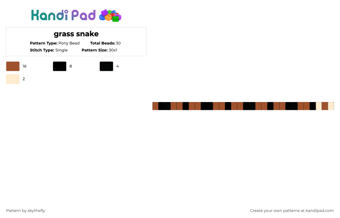 grass snake - Pony Bead Pattern by skythefly on Kandi Pad - red,snake,grass snake,animal