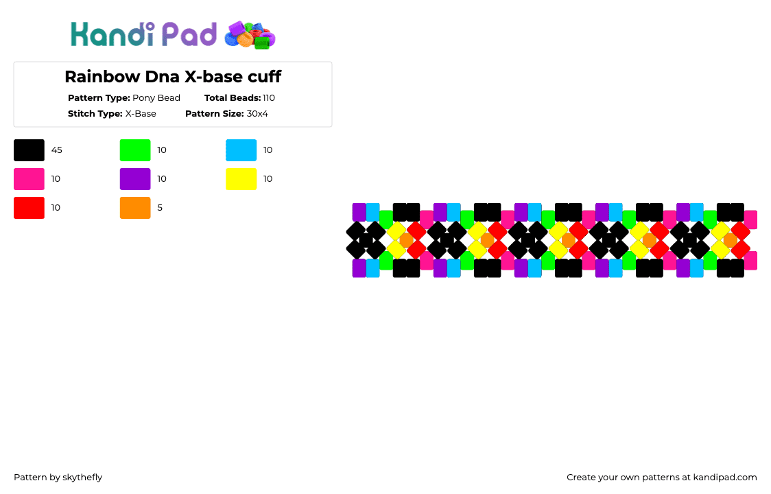 Rainbow Dna X-base cuff - Pony Bead Pattern by skythefly on Kandi Pad - light blue,purple,red,colorful,colourful,rainbow,dna,xbase