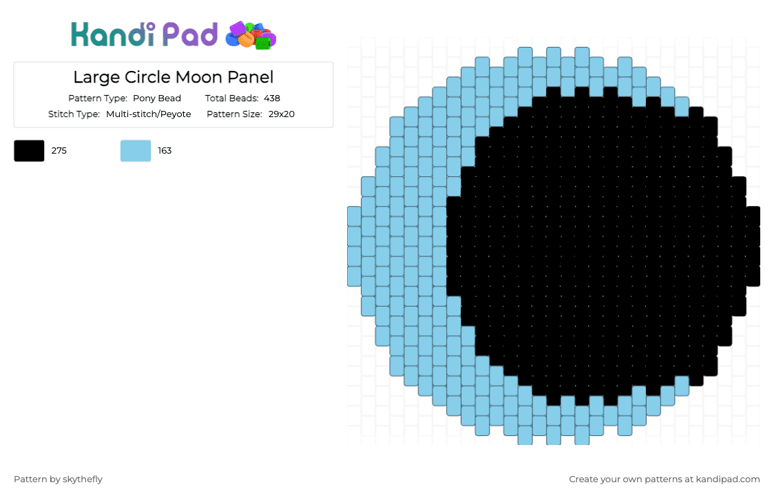 Large Circle Moon Panel - Pony Bead Pattern by skythefly on Kandi Pad - light blue,black,moon,circle,lunar,space,celestial,crescent,cycle,phases