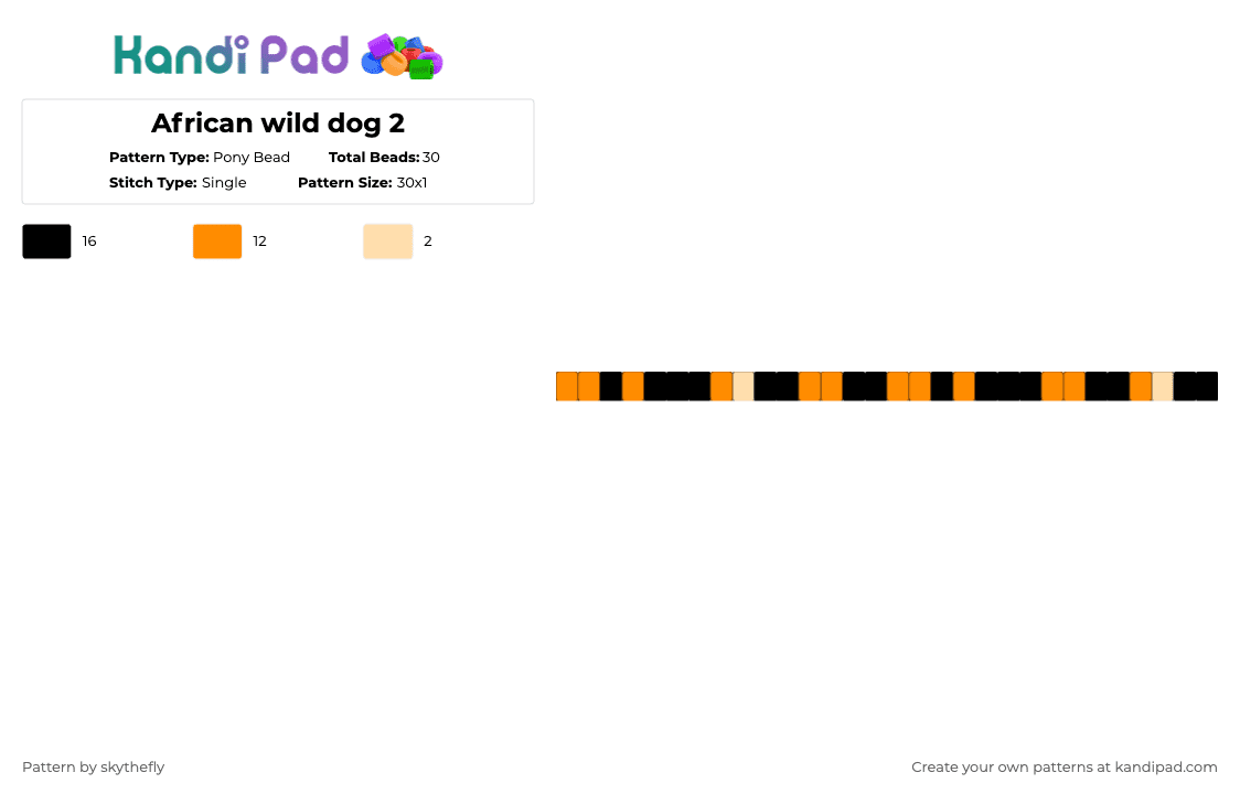 African wild dog 2 - Pony Bead Pattern by skythefly on Kandi Pad - orange,african wild dog,wold dog,dog,canine,animal