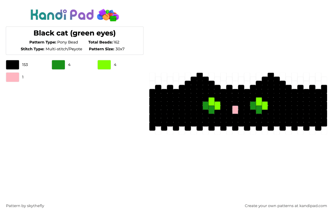 Black cat (green eyes) - Pony Bead Pattern by skythefly on Kandi Pad - black,green,cat,cute,halloween,kitten,kitty