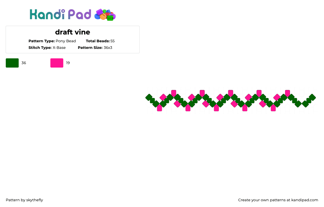 draft vine - Pony Bead Pattern by skythefly on Kandi Pad - green,pink
