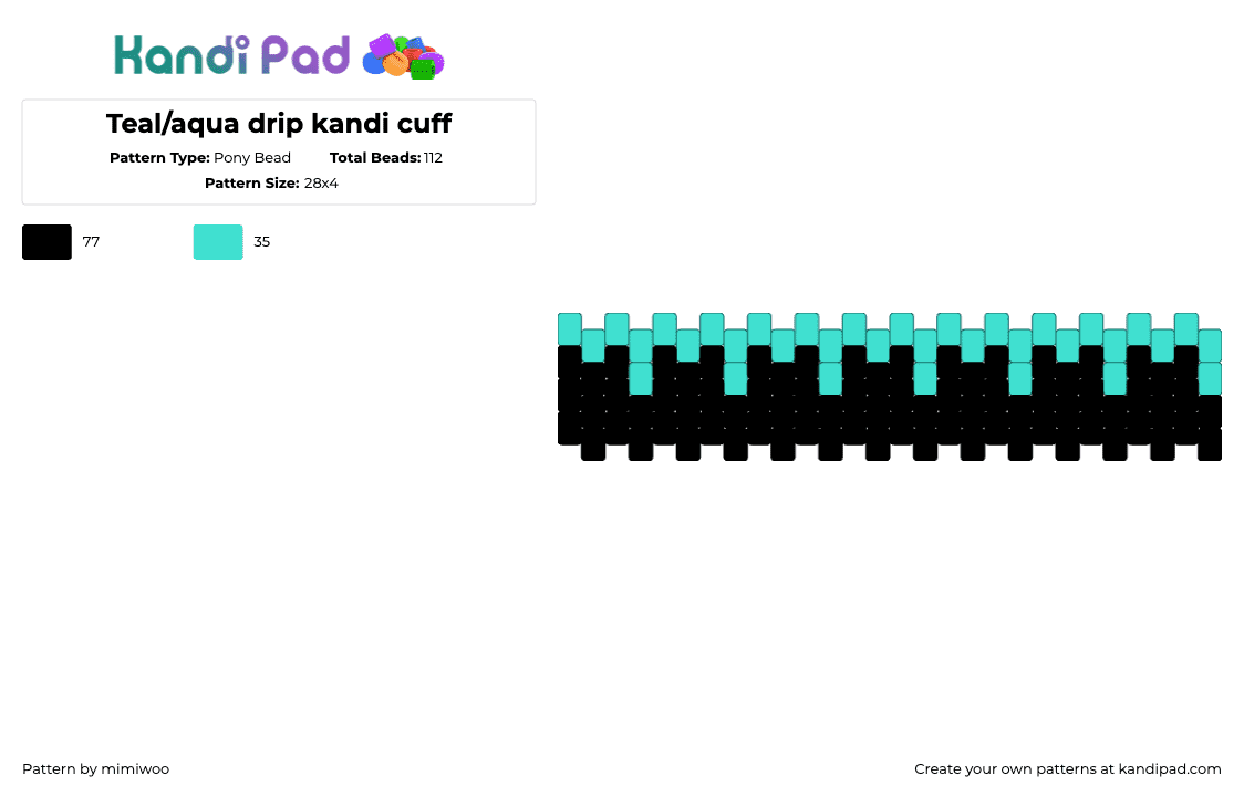 Teal/aqua drip kandi cuff - Pony Bead Pattern by skythefly on Kandi Pad - black,light blue,teal,acqua,drip