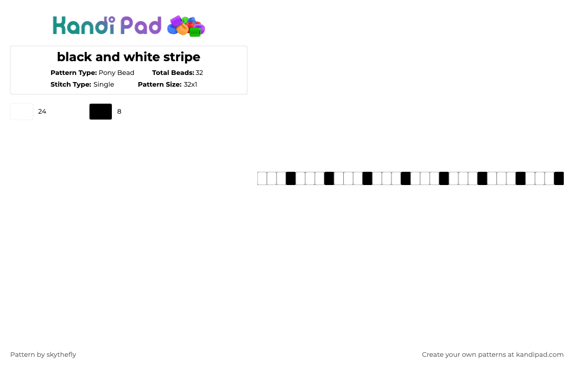 black and white stripe - Pony Bead Pattern by skythefly on Kandi Pad - white,cat,snow leopard,zebra,animal