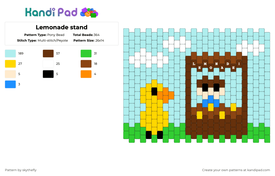 Lemonade stand - Pony Bead Pattern by skythefly on Kandi Pad - brown,light blue,lemon,lemonade,duck,lemonade stand,cotdlemonadestand,duck song,grapes