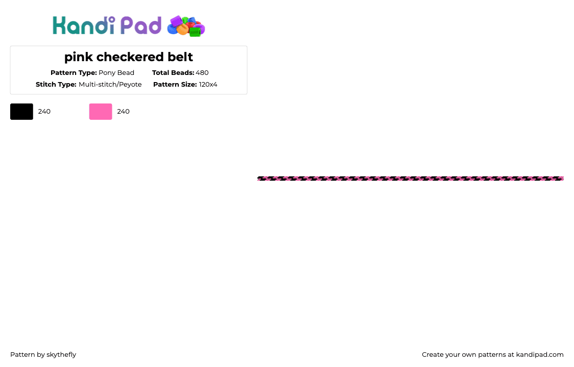 pink checkered belt - Pony Bead Pattern by skythefly on Kandi Pad - black,pink,checkered,checker,belt,scene