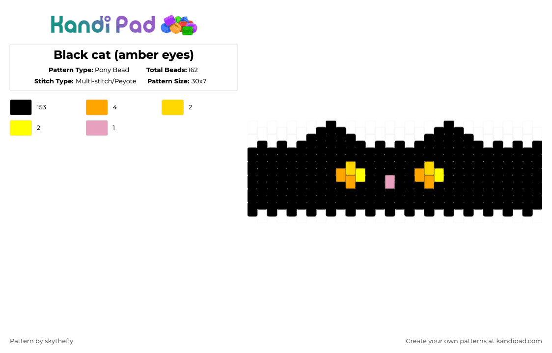 Black cat (amber eyes) - Pony Bead Pattern by skythefly on Kandi Pad - black,orange,yellow,cat,cute,halloween,kitten,kitty