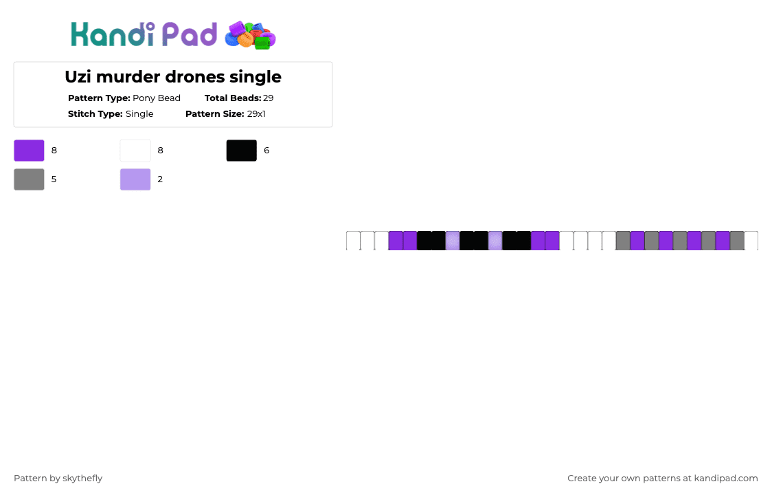 Uzi murder drones single - Pony Bead Pattern by skythefly on Kandi Pad - purple,gray,uzi,murder drones,doorman,uzi doorman
