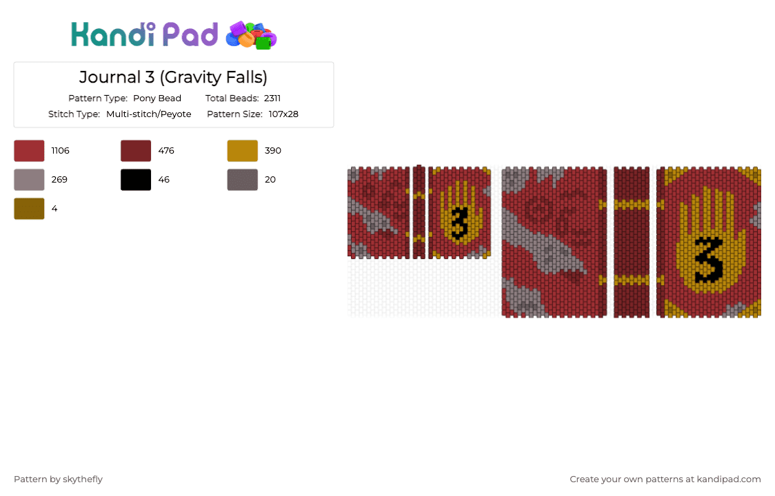 Journal 3 (Gravity Falls) - Pony Bead Pattern by skythefly on Kandi Pad - red,brown,journal,gravity falls,ford pines,grunkle ford