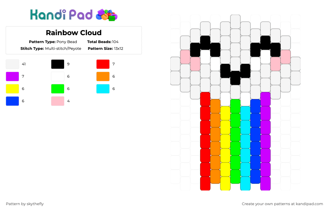 Rainbow Cloud - Pony Bead Pattern by skythefly on Kandi Pad - white,purple,yellow,light blue,colorful,cloud,cute,rainbow,colourful