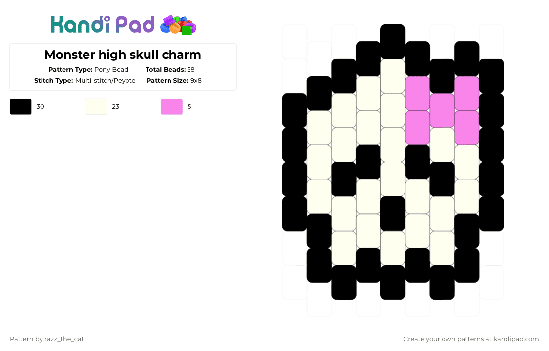 Monster high skull charm - Pony Bead Pattern by razz_the_cat on Kandi Pad - white