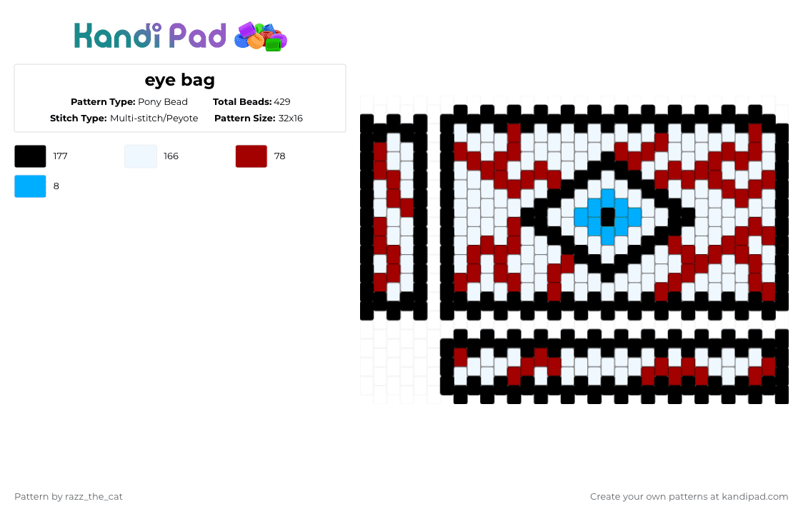 eye bag - Pony Bead Pattern by razz_the_cat on Kandi Pad - white,red