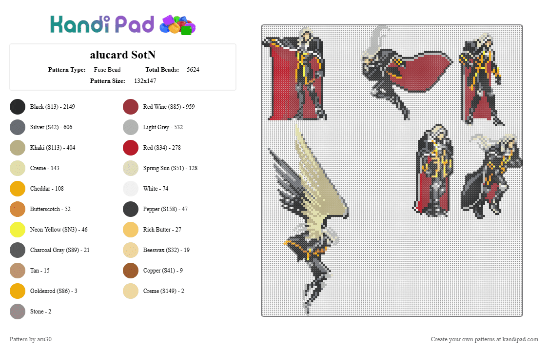 alucard SotN - Fuse Bead Pattern by aru30 on Kandi Pad - beige,gray,red