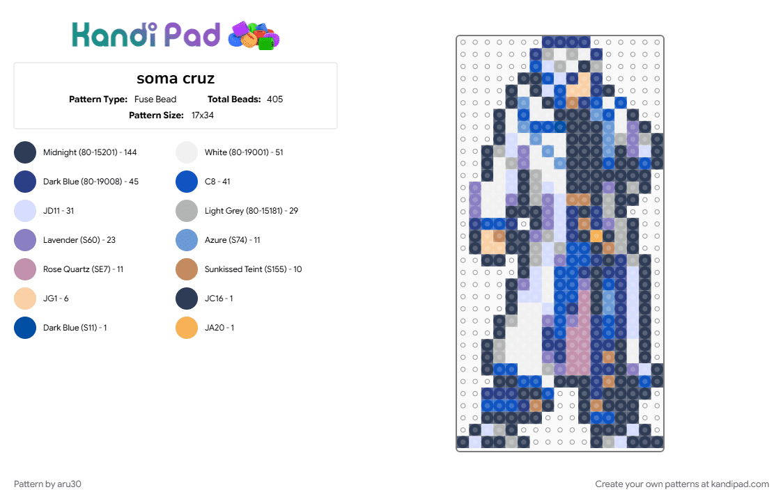 soma cruz - Fuse Bead Pattern by aru30 on Kandi Pad - blue, purple