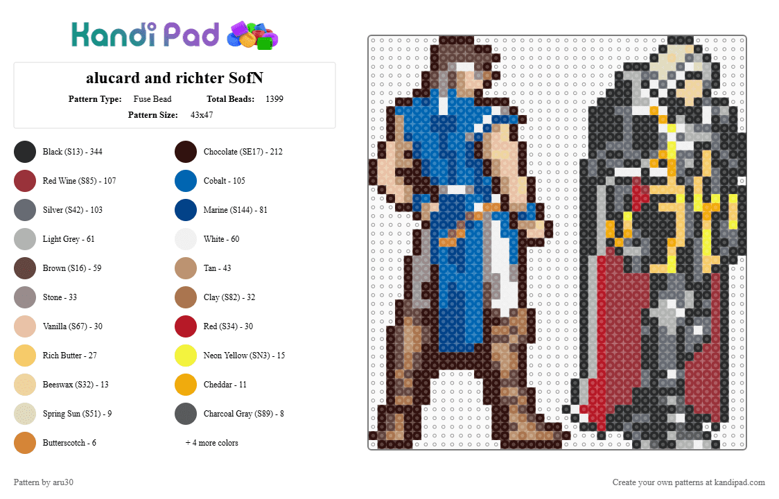 alucard and richter SofN - Fuse Bead Pattern by aru30 on Kandi Pad - brown,beige,red,colorful