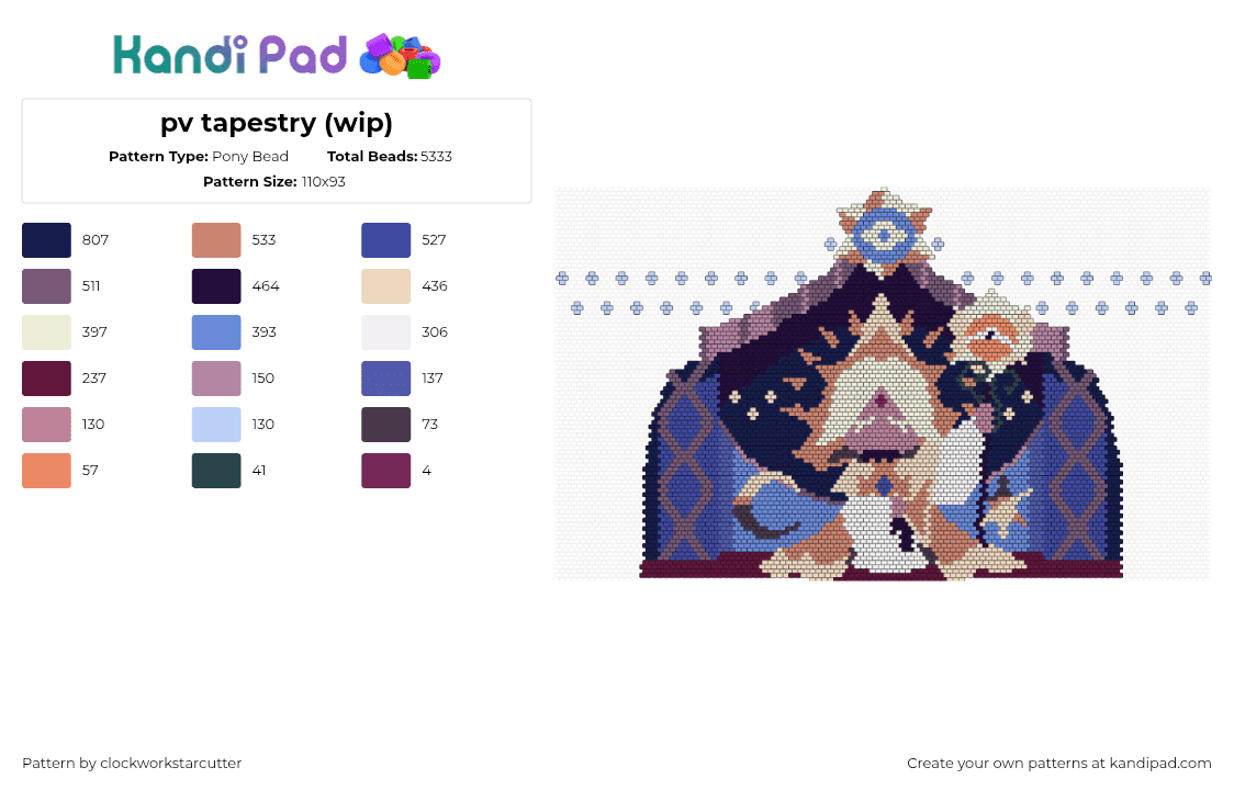pv tapestry (wip) - Pony Bead Pattern by clockworkstarcutter on Kandi Pad - pink,orange,purple