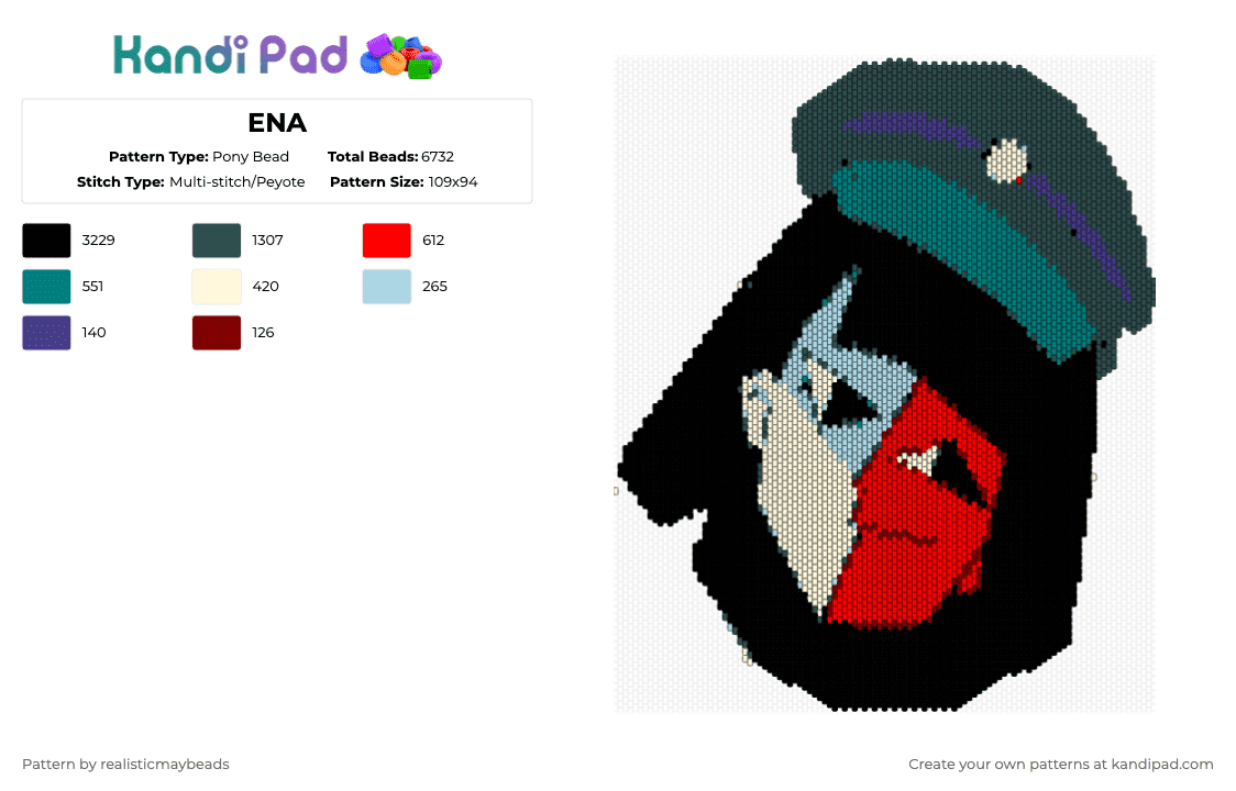 ENA - Pony Bead Pattern by realisticmaybeads on Kandi Pad - black,gray,teal,red