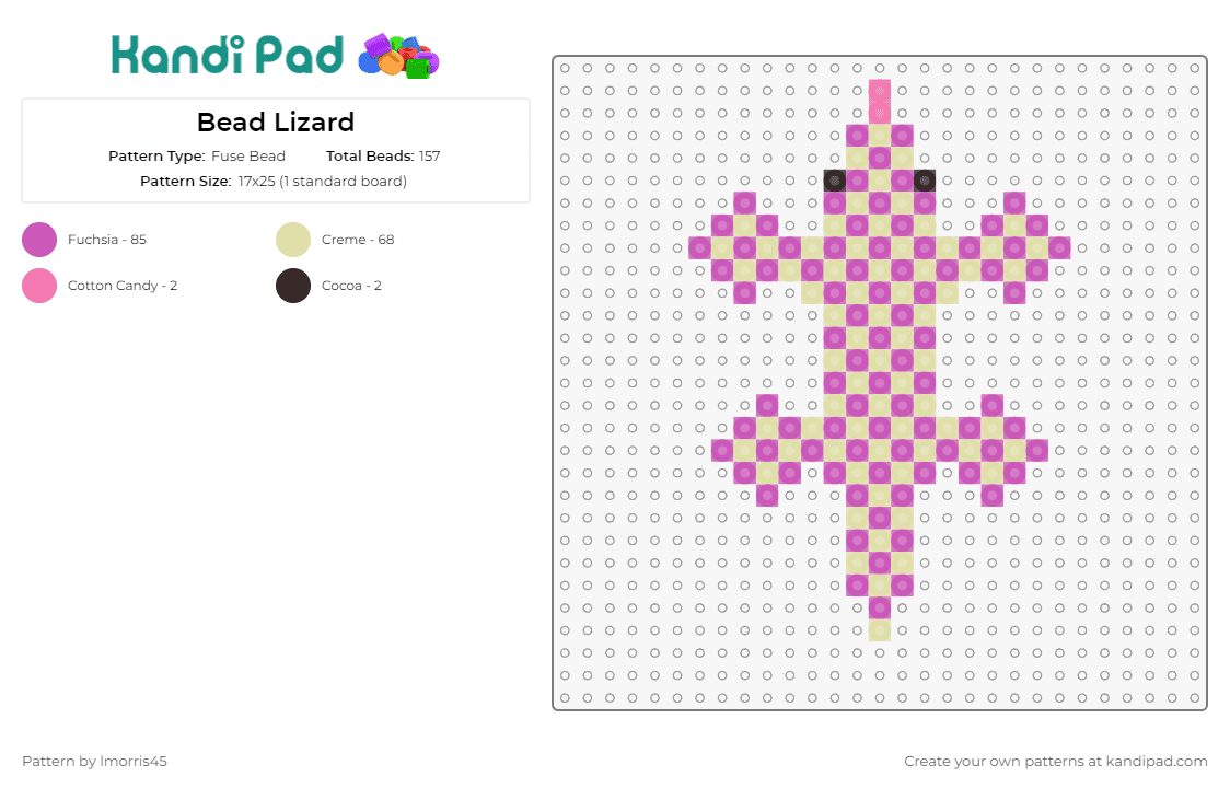 Bead Lizard - Fuse Bead Pattern by lmorris45 on Kandi Pad - lizard,animal,reptile,quirky,stylized,pattern,pink