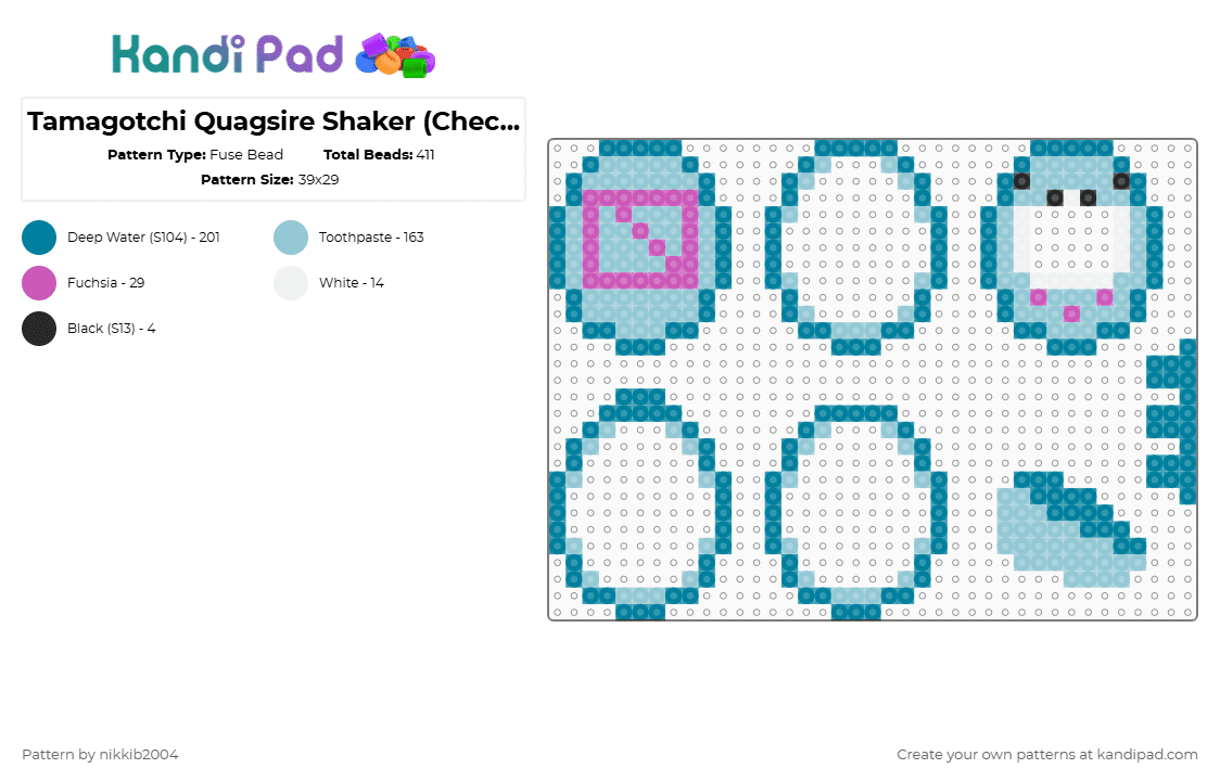 Tamagotchi Quagsire Shaker (Check Description) :) - Fuse Bead Pattern by nikkib2004 on Kandi Pad - teal,light blue,pokemon,shaker,quagsire,perler,kandi