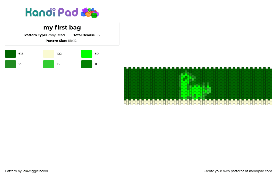 my first bag - Pony Bead Pattern by lalawiggleiscool on Kandi Pad - green