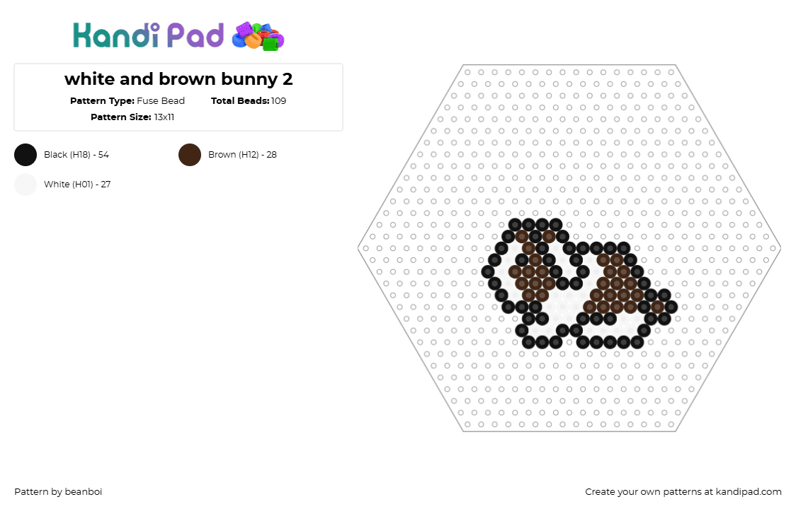 white and brown bunny 2 - Fuse Bead Pattern by beanboi on Kandi Pad - bunny,simple,charm,cute,white,brown,hexagon