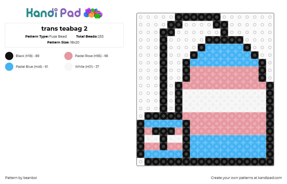 trans teabag 2 - Fuse Bead Pattern by beanboi on Kandi Pad - beige, light blue, pride, tea bag, teabag, trans