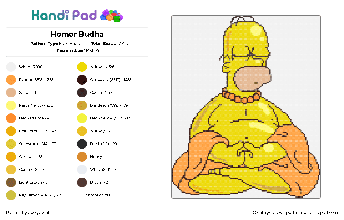 Homer Budha - Fuse Bead Pattern by boogybeats on Kandi Pad - white,yellow,orange