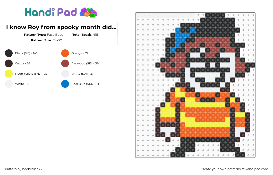 I know Roy from spooky month did not deserve this :( - Fuse Bead Pattern by beebrain333 on Kandi Pad - brown,orange