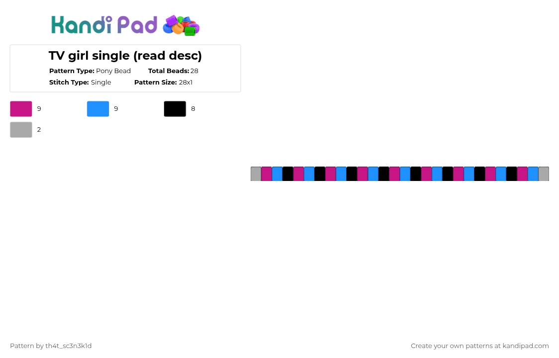 TV girl single (read desc) - Pony Bead Pattern by th4t_sc3n3k1d on Kandi Pad - pink,light blue