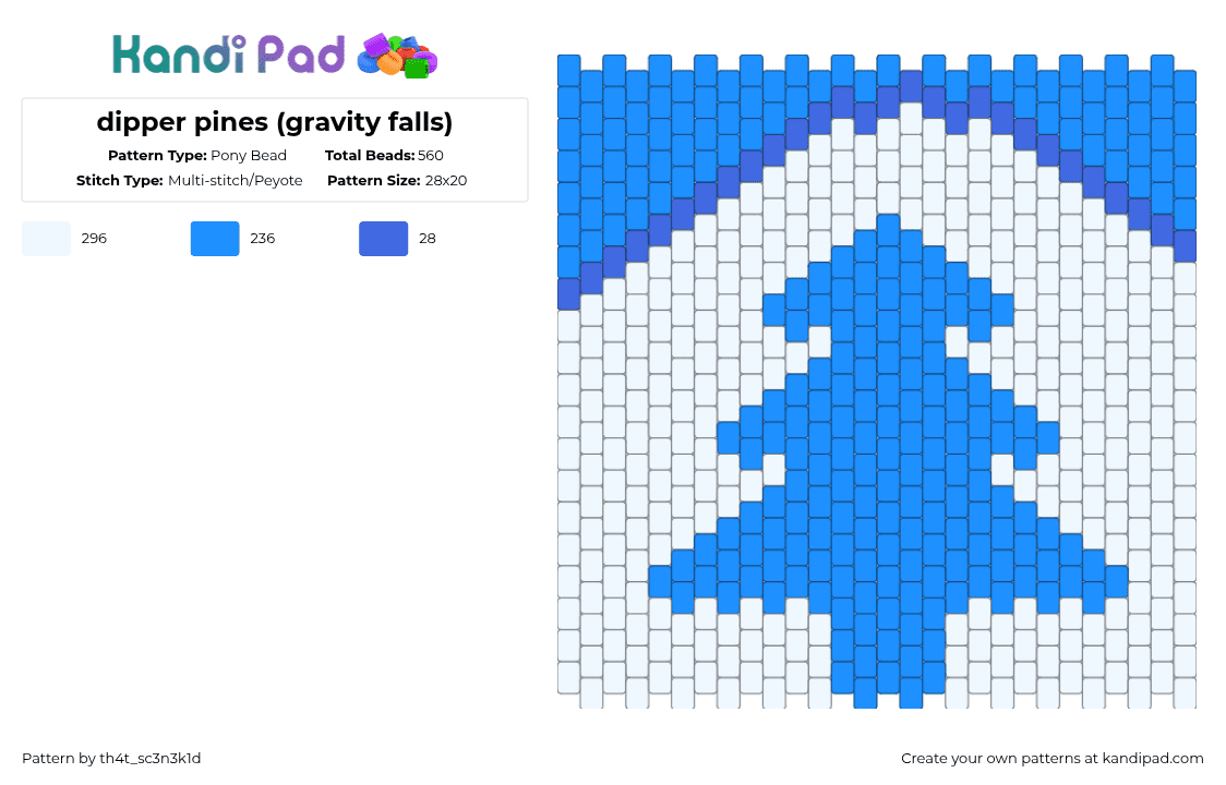 dipper pines (gravity falls) - Pony Bead Pattern by th4t_sc3n3k1d on Kandi Pad - light blue