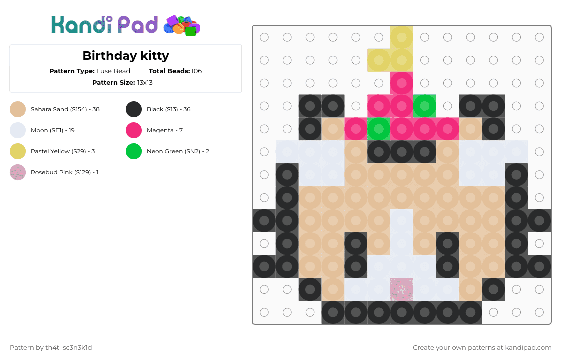 Birthday kitty - Fuse Bead Pattern by th4t_sc3n3k1d on Kandi Pad - beige