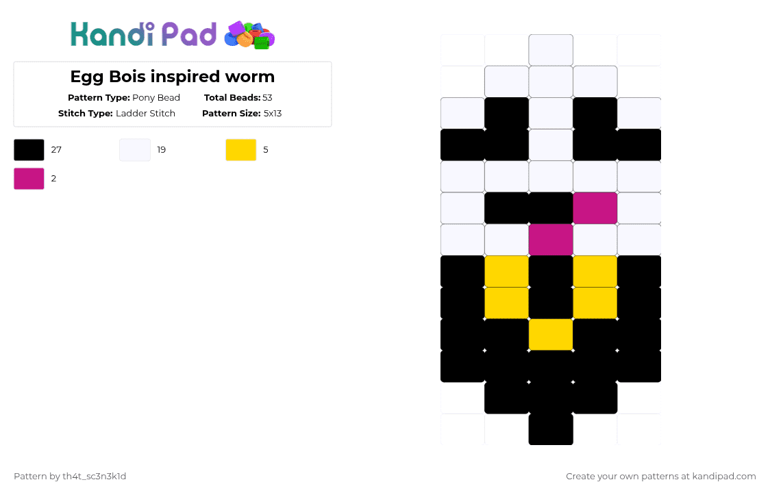 Egg Bois inspired worm - Pony Bead Pattern by th4t_sc3n3k1d on Kandi Pad - white,pink,yellow
