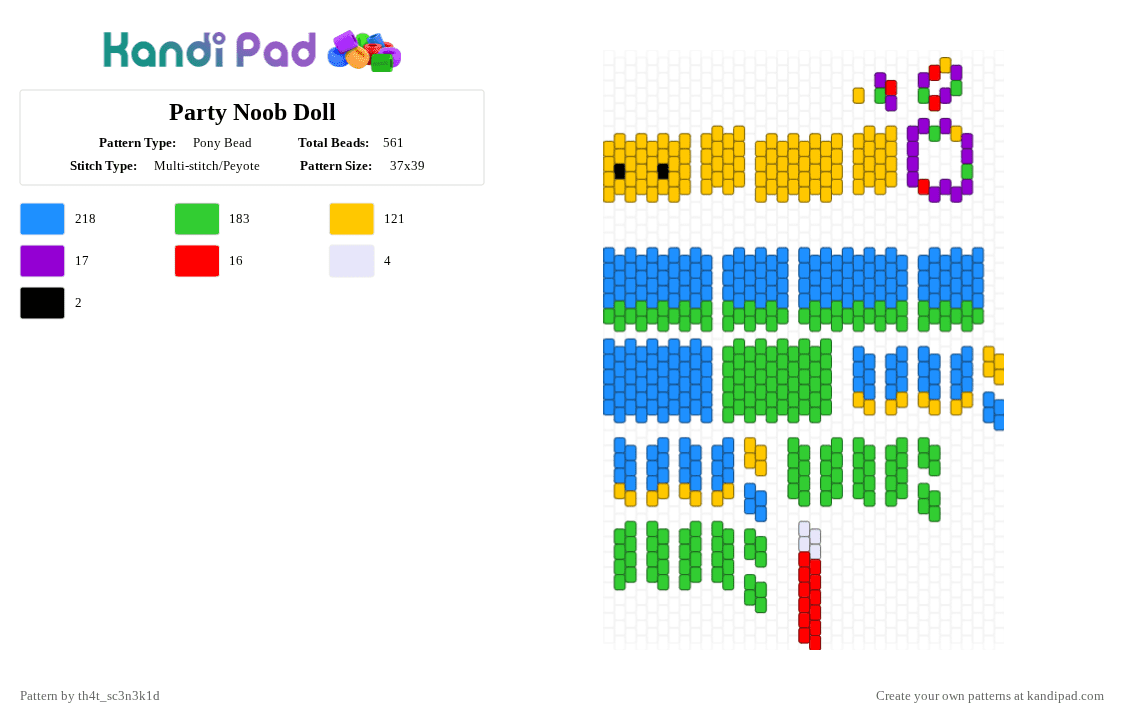 Party Noob Doll - Pony Bead Pattern by th4t_sc3n3k1d on Kandi Pad - yellow,light blue,green