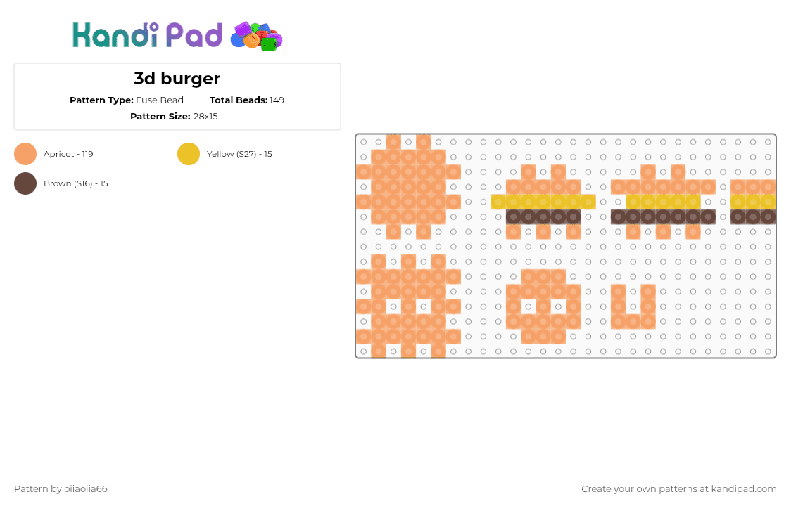 3d burger - Fuse Bead Pattern by oiiaoiia66 on Kandi Pad - orange