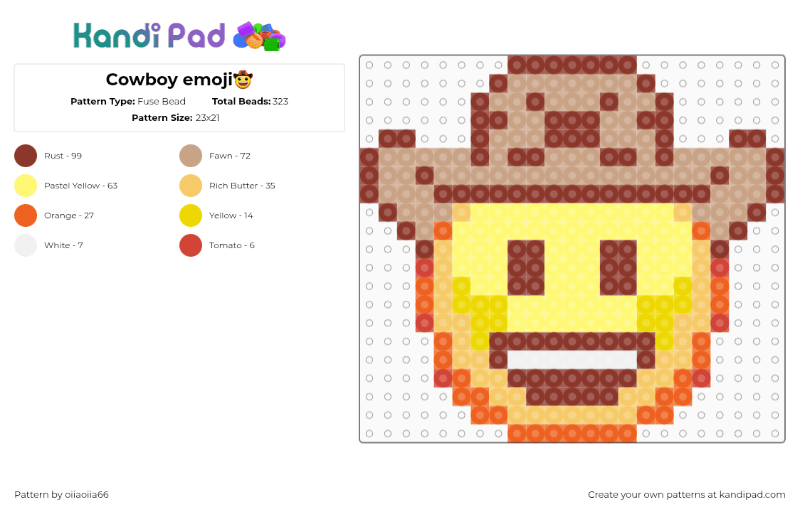Cowboy emoji🤠 - Fuse Bead Pattern by oiiaoiia66 on Kandi Pad - red,yellow