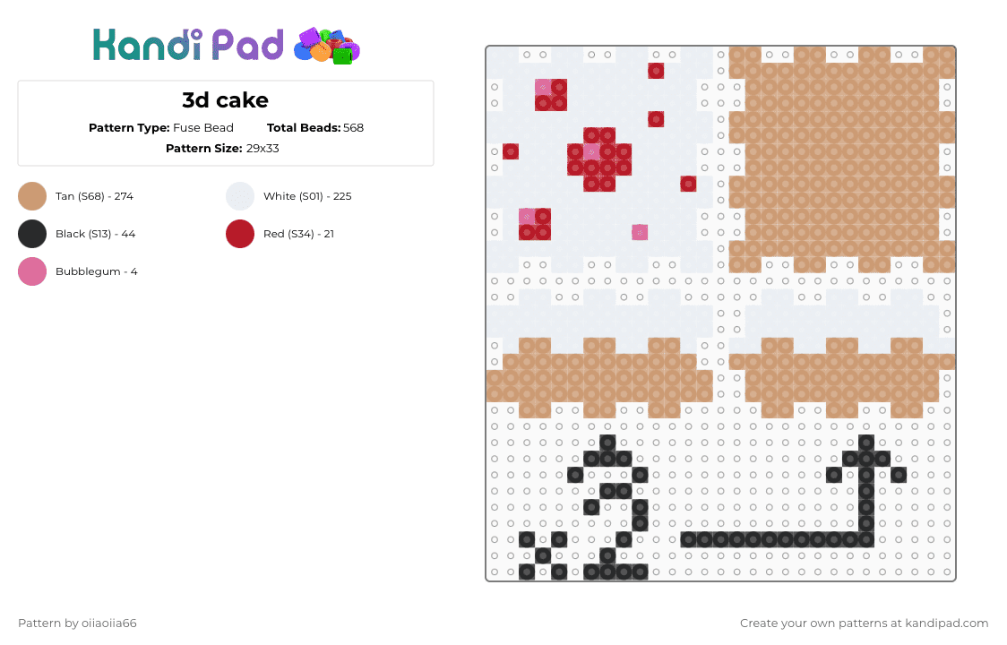 3d cake - Fuse Bead Pattern by oiiaoiia66 on Kandi Pad - beige
