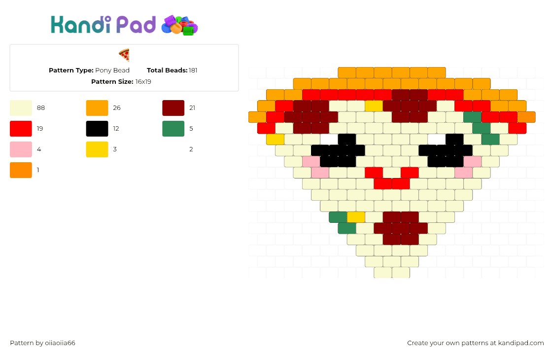 🍕 - Pony Bead Pattern by oiiaoiia66 on Kandi Pad - pizza,food,kawaii,cute,white,red,orange